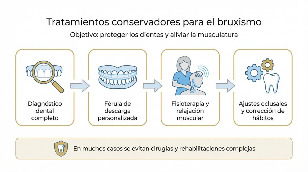Diagrama de flujo con los principales tratamientos conservadores para controlar el bruxismo