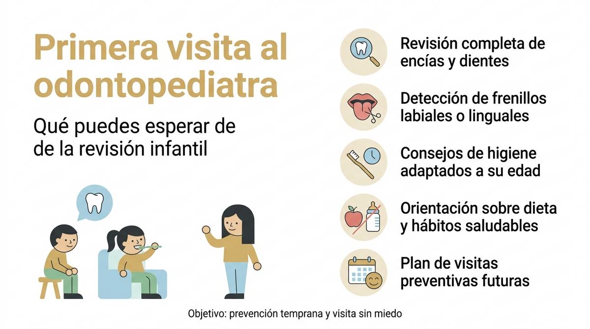 Infografía que resume los puntos clave de la primera visita del niño al odontopediatra